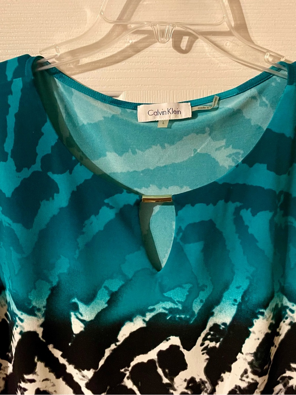 Calvin Klein Teal and Black Ombre Patterned Cap-Sleeve Top size Large - Picture 3 of 5